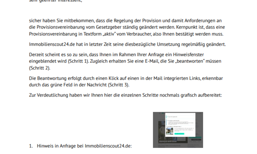 Hinweis Provisionsvereinbarung